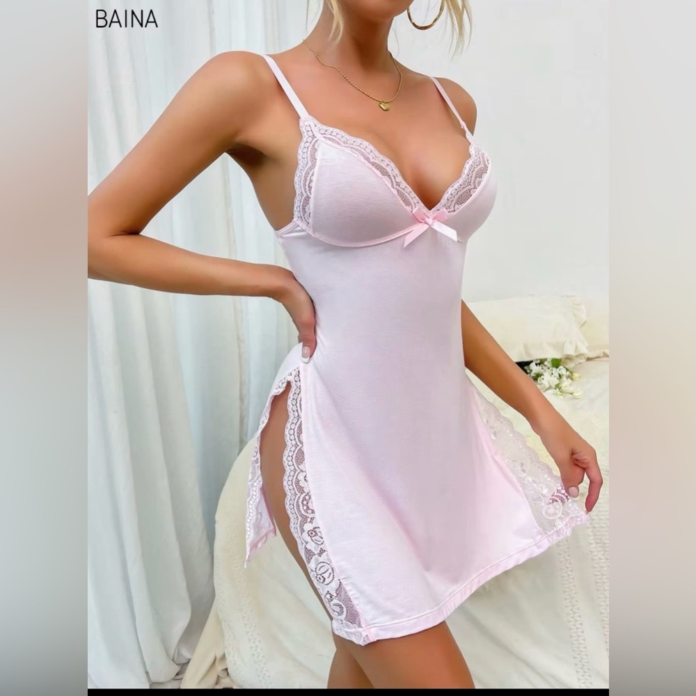 Pink Lace-Trim Chemise Nightgown - Women Intimates